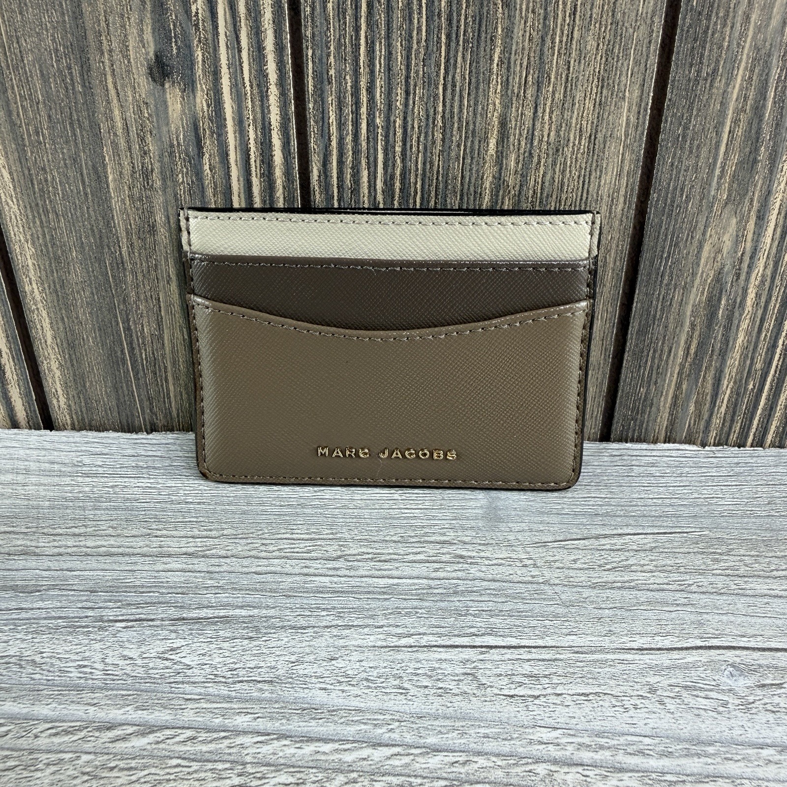 Marc Jacobs Colorblock Saffiano Leather Card Holder Wallet Brown Beige